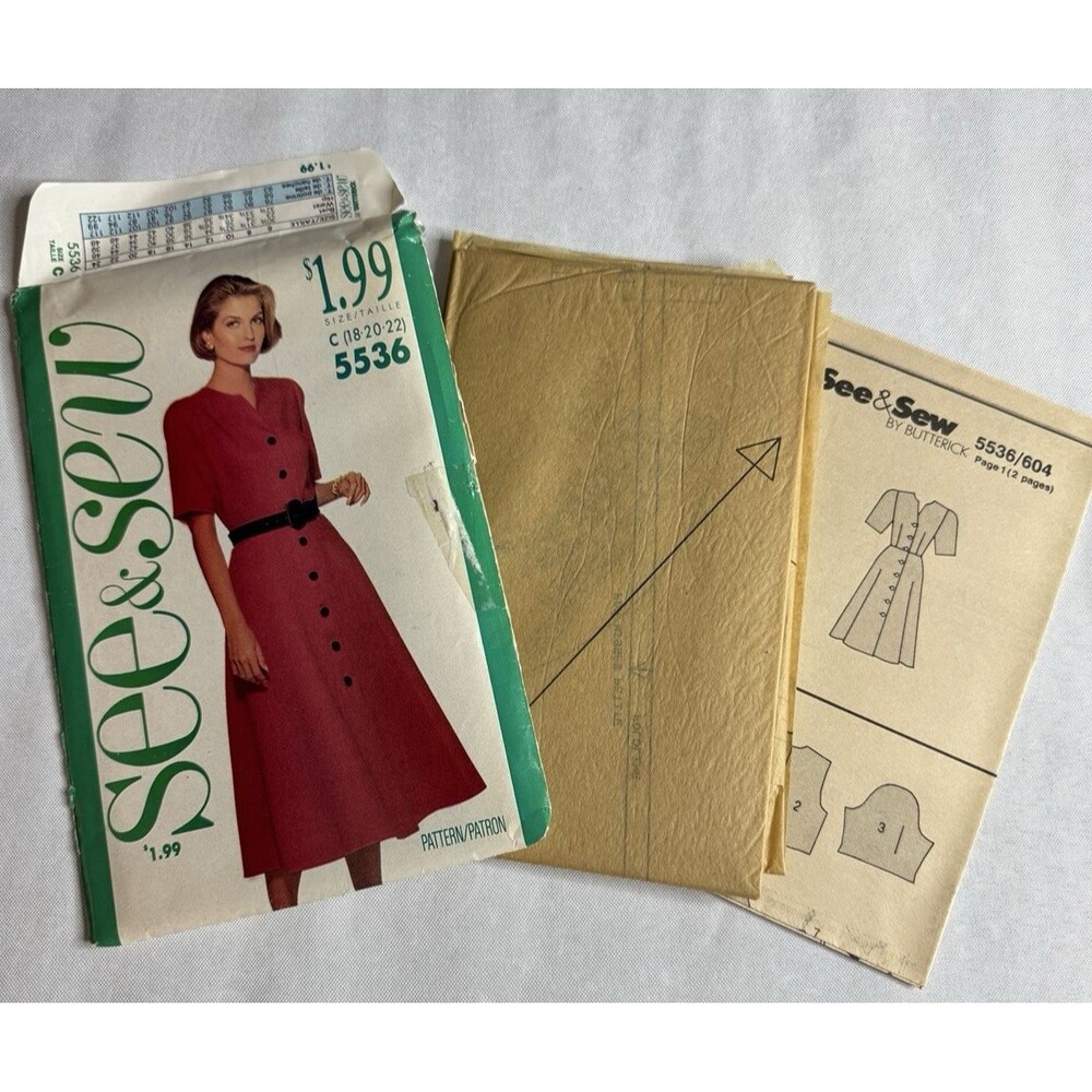 Vintage 1991 See & Sew 5536 Flared Dress Sewing Pattern Plus Size 18 20 22 Uncut